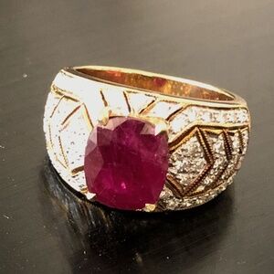 Ruby Ring with Encrusted Diamonds